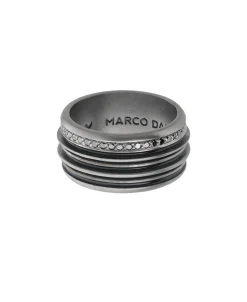 Anillo Marco Dal Maso Acies Gemstone Band en Plata Oxidada y Diamantes Negros | AGAN59-01BLS