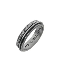 Anillo Marco Dal Maso Acies Slim Gemstone Band en Plata Oxidada y Diamantes Negros | AGAN58-01BLS
