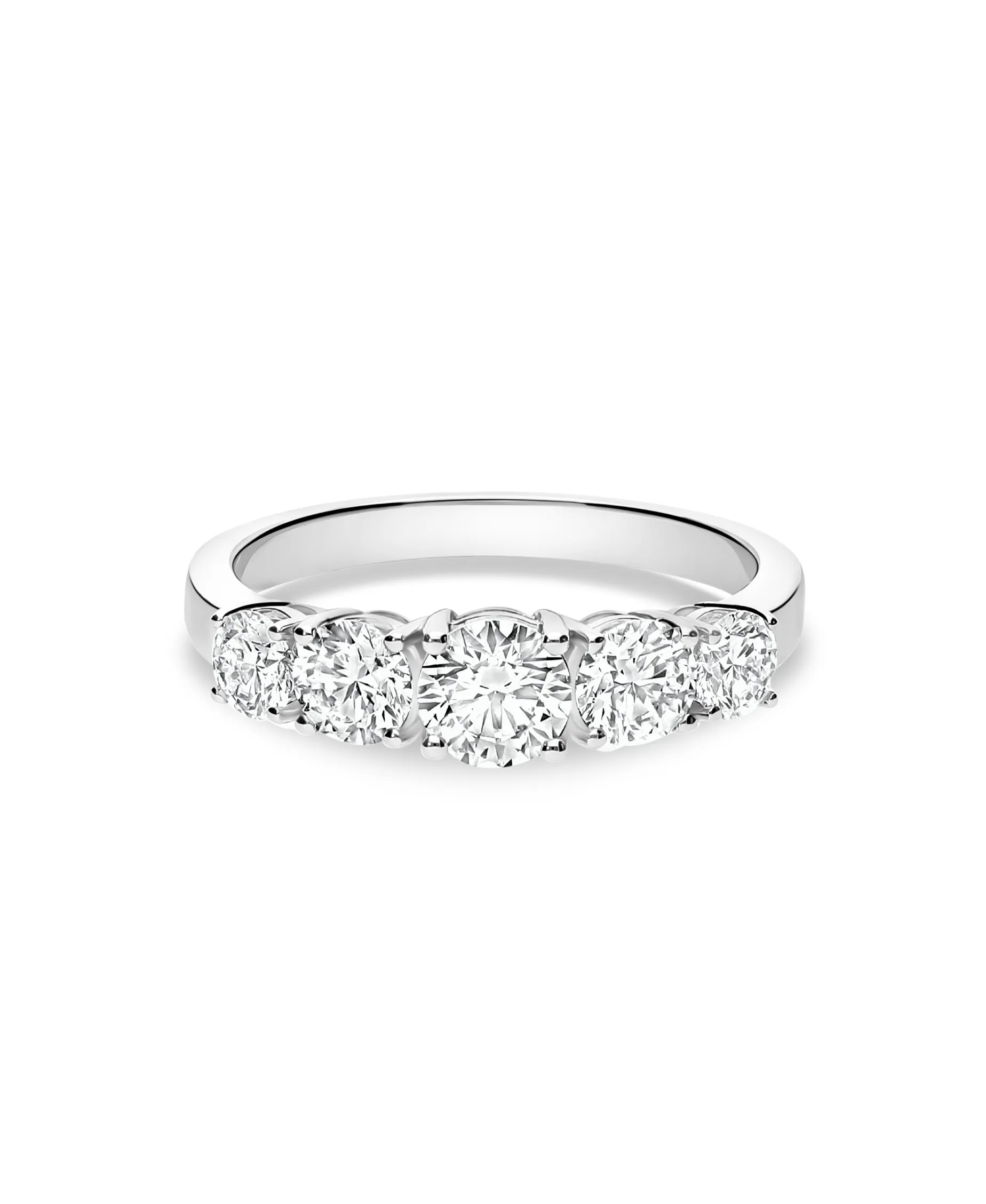 Anillo Media Alianza con 5 Diamantes 1,20 cts en Oro Blanco