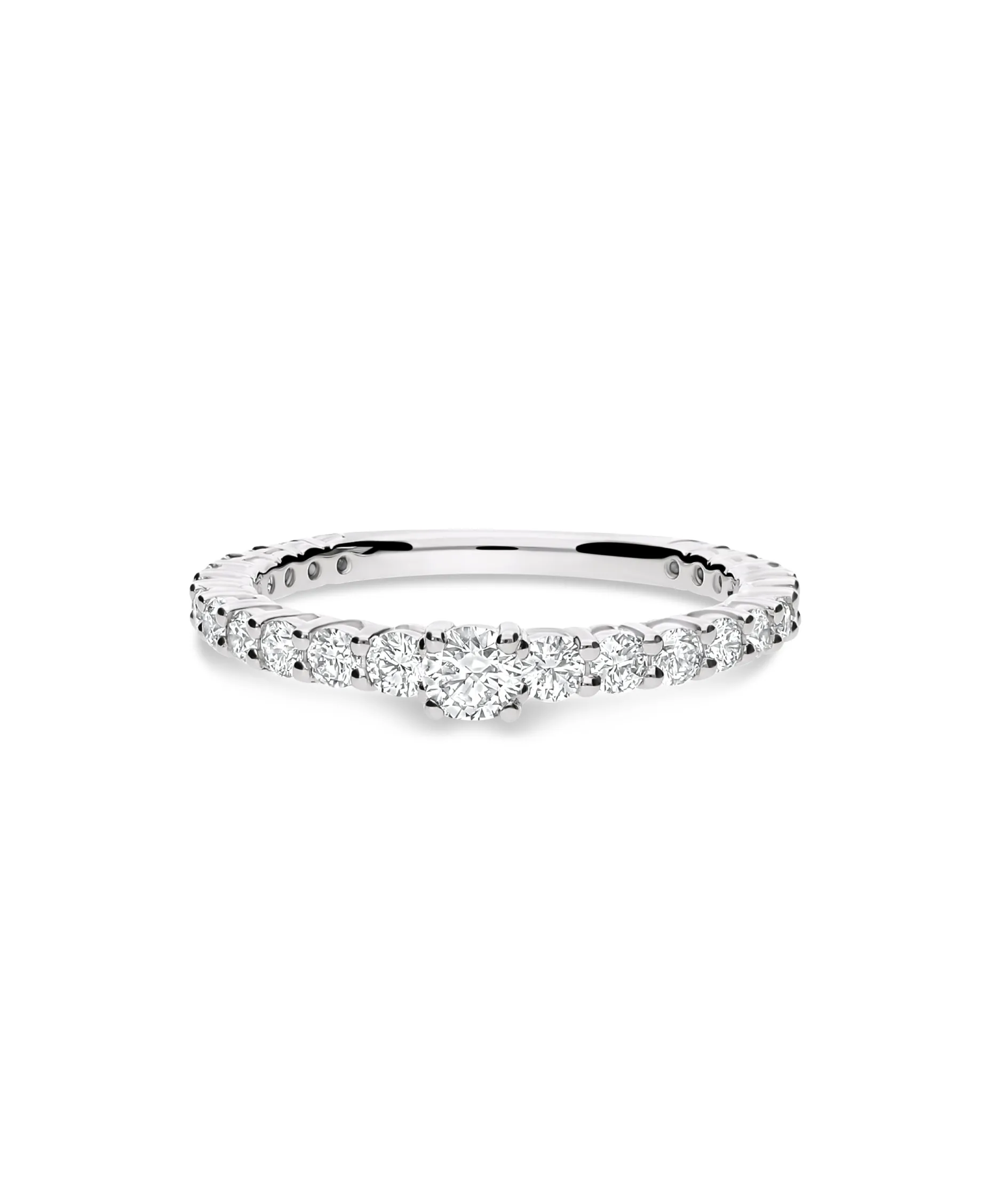 Anillo Media Alianza con Diamantes 0,74 cts en Oro Blanco
