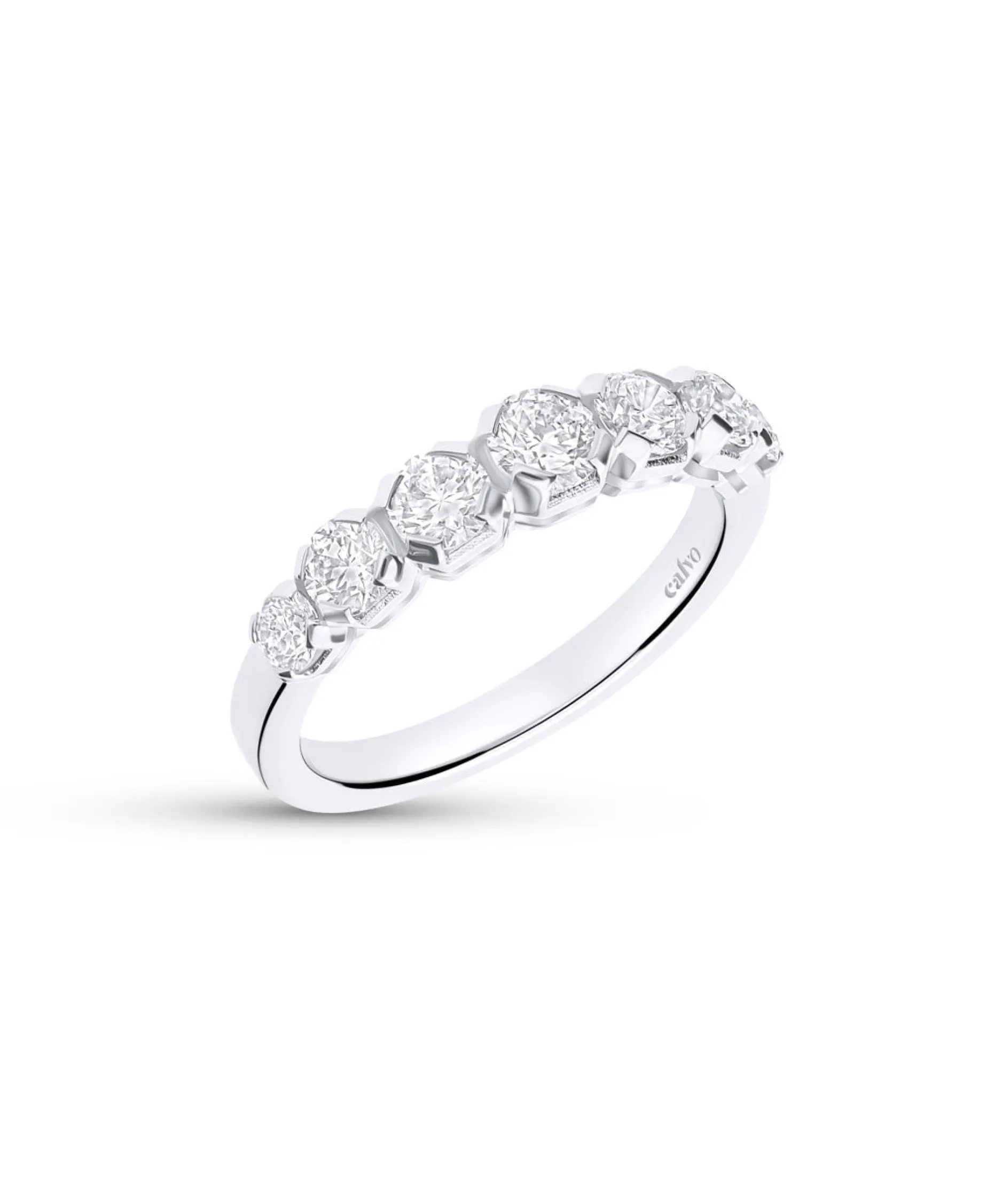 Anillo Media Alianza con Diamantes 1,15 cts en Oro Blanco