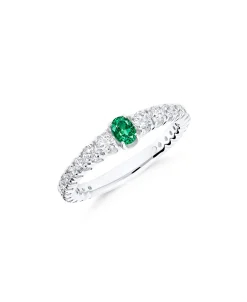 Anillo Media Alianza con Esmeralda 0,19 cts y Diamantes en Oro Blanco
