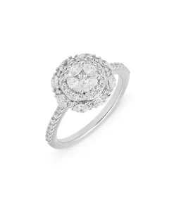 Anillo Motivo Floral de Diamantes 0,87 cts en Oro Blanco