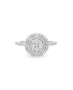 Anillo Motivo Floral de Diamantes 0,87 cts en Oro Blanco