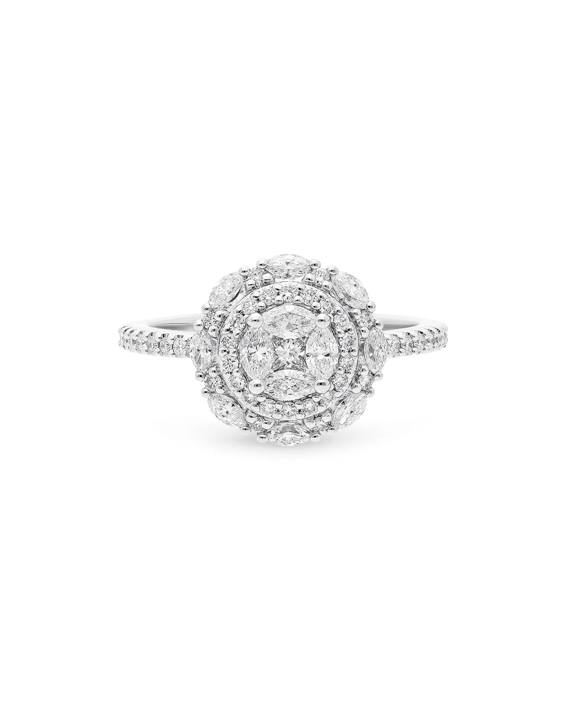 Anillo Motivo Floral de Diamantes 0,87 cts en Oro Blanco
