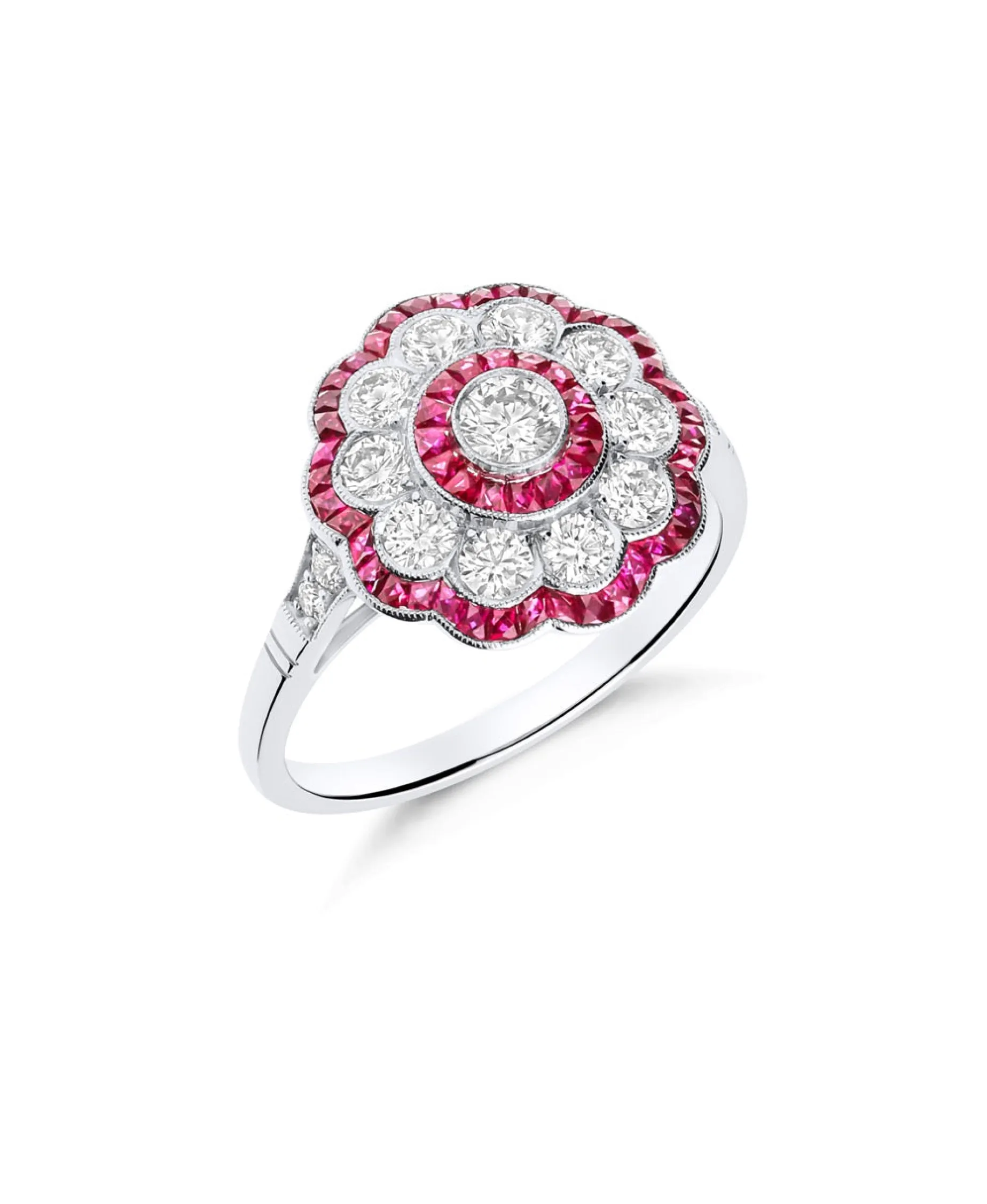 Anillo Ojo de Perdiz con Diamantes y Rubíes en Platino