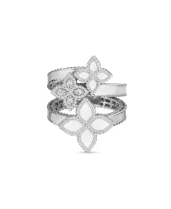 Anillo Roberto Coin Princess Flower Triple Motivo Oro Blanco Con Diamantes - ADR777RI0645