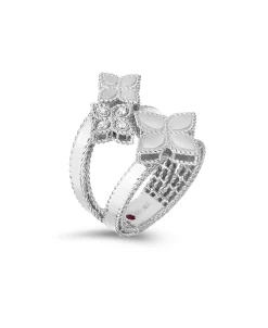 Anillo Roberto Coin Princess Flower Triple Motivo Oro Blanco Con Diamantes - ADR777RI0645