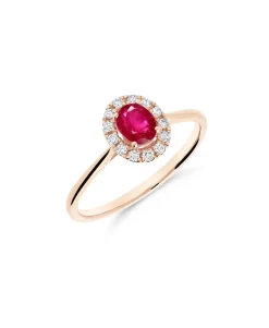 Anillo Roseta con Rubí Talla Oval y Diamantes en Oro Rosa