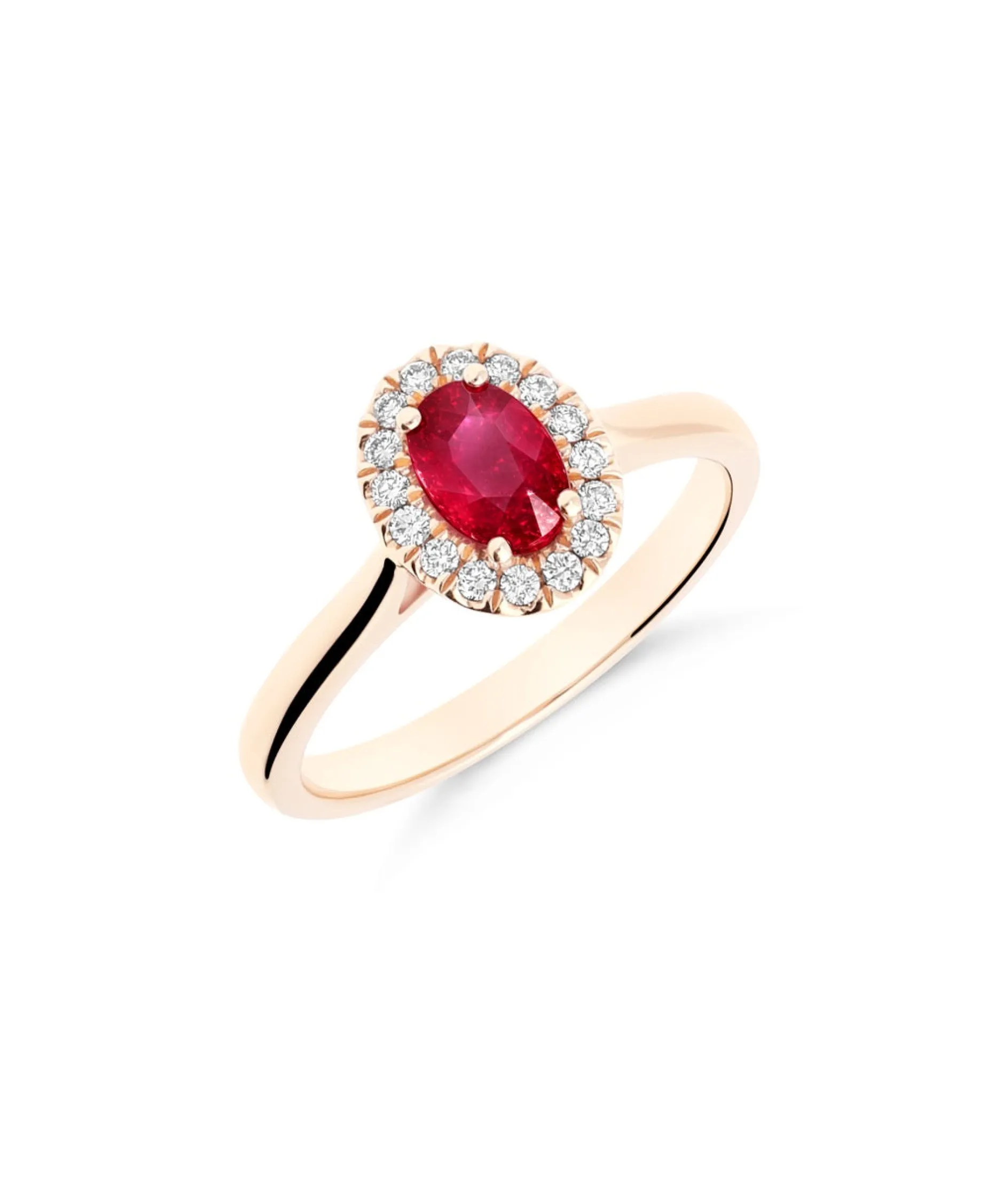 Anillo Roseta con Rubí Talla Oval y Diamantes en Oro Rosa