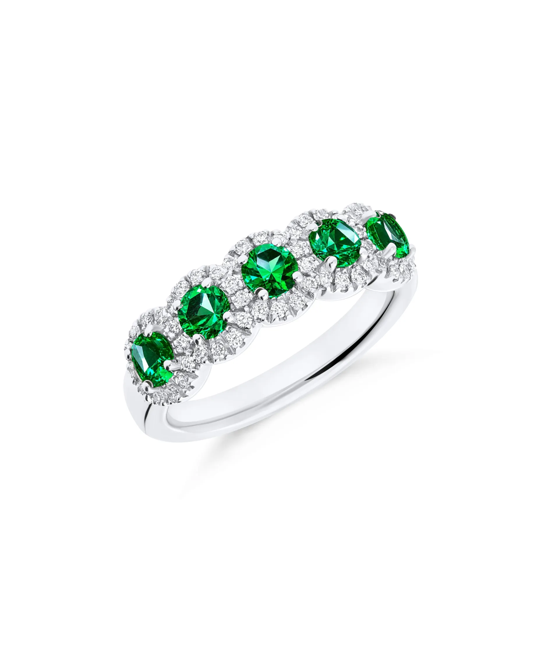 Anillo Rosetas de Diamantes y Esmeraldas