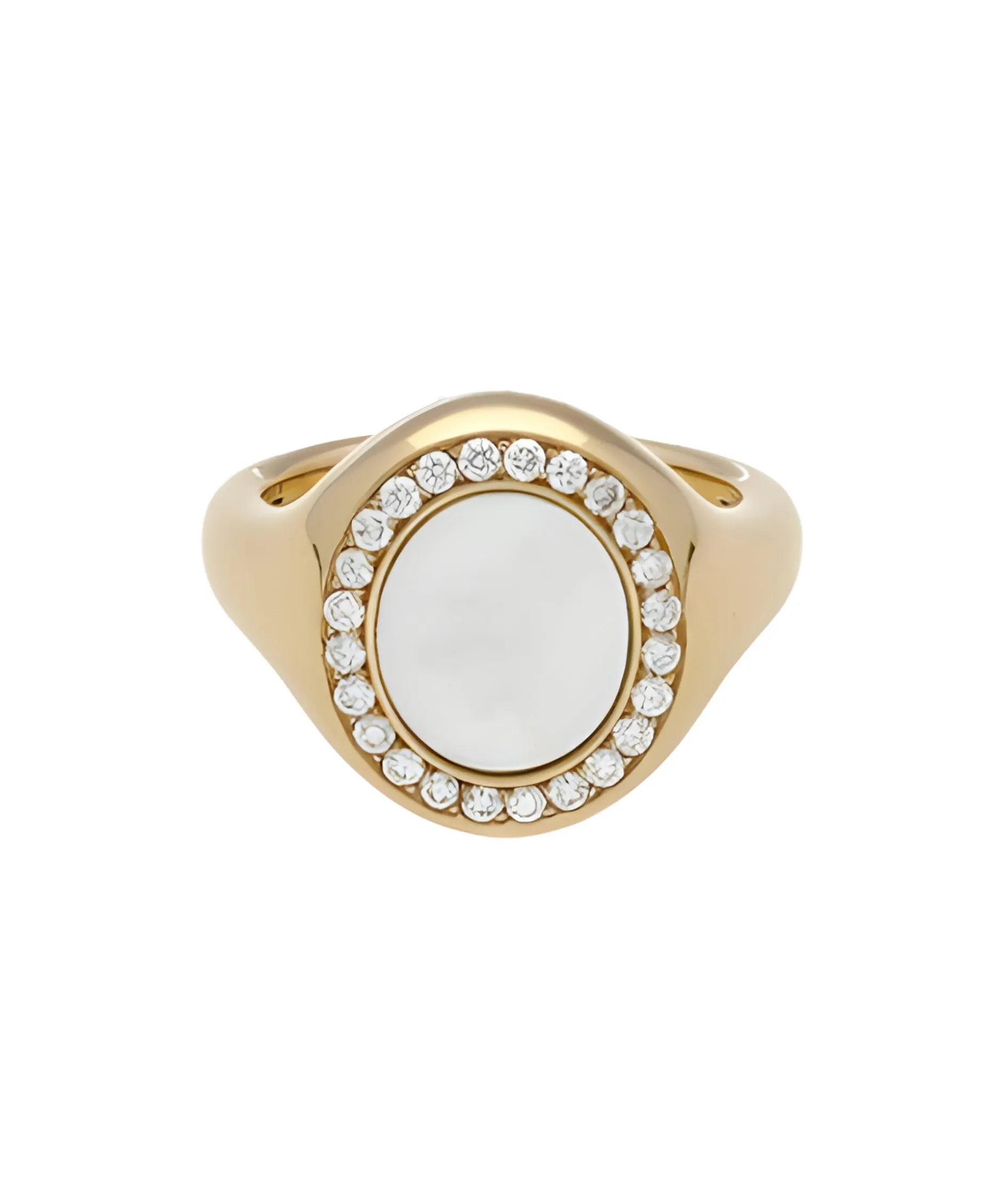 Anillo Sello con Nácar y Diamantes en Oro Amarillo