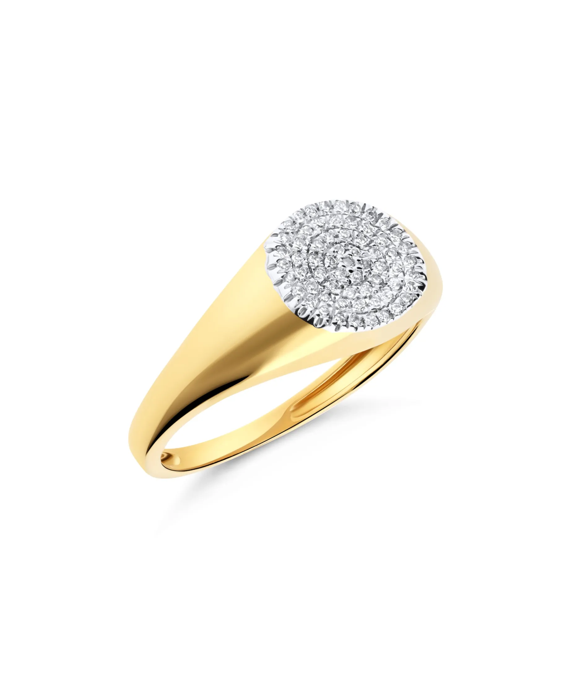 Anillo Sello con Pavé de Diamantes en Oro Amarillo