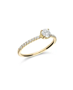Anillo Solitario con Brazo de Diamantes 0,5 cts en Oro Amarillo