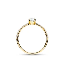 Anillo Solitario con Brazo de Diamantes 0,5 cts en Oro Amarillo