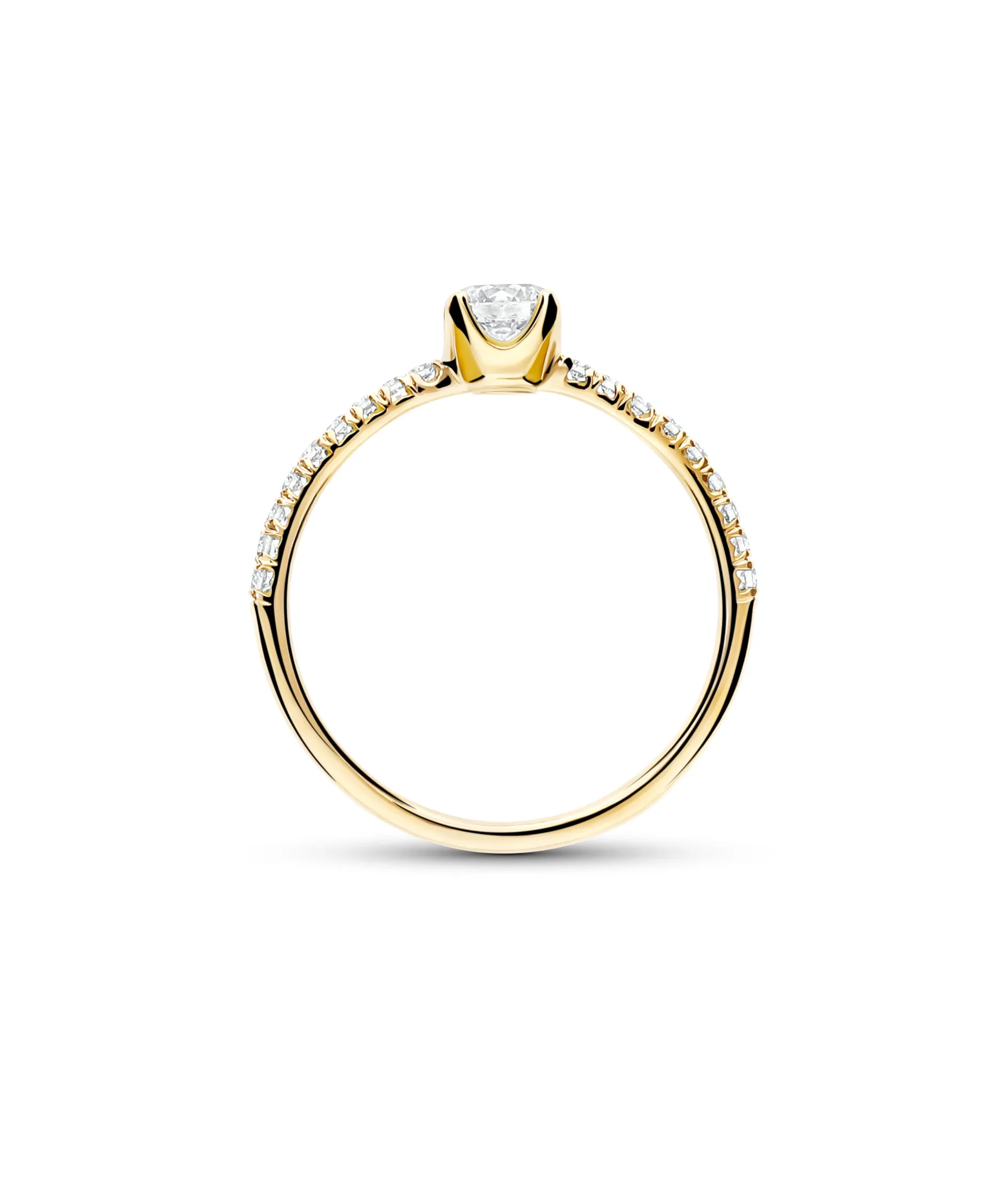 Anillo Solitario con Brazo de Diamantes 0,5 cts en Oro Amarillo