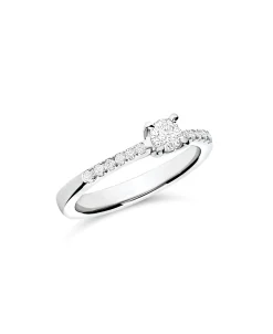 Anillo Solitario con Diamante 0,21 cts y Brazo de Diamantes en Oro Blanco