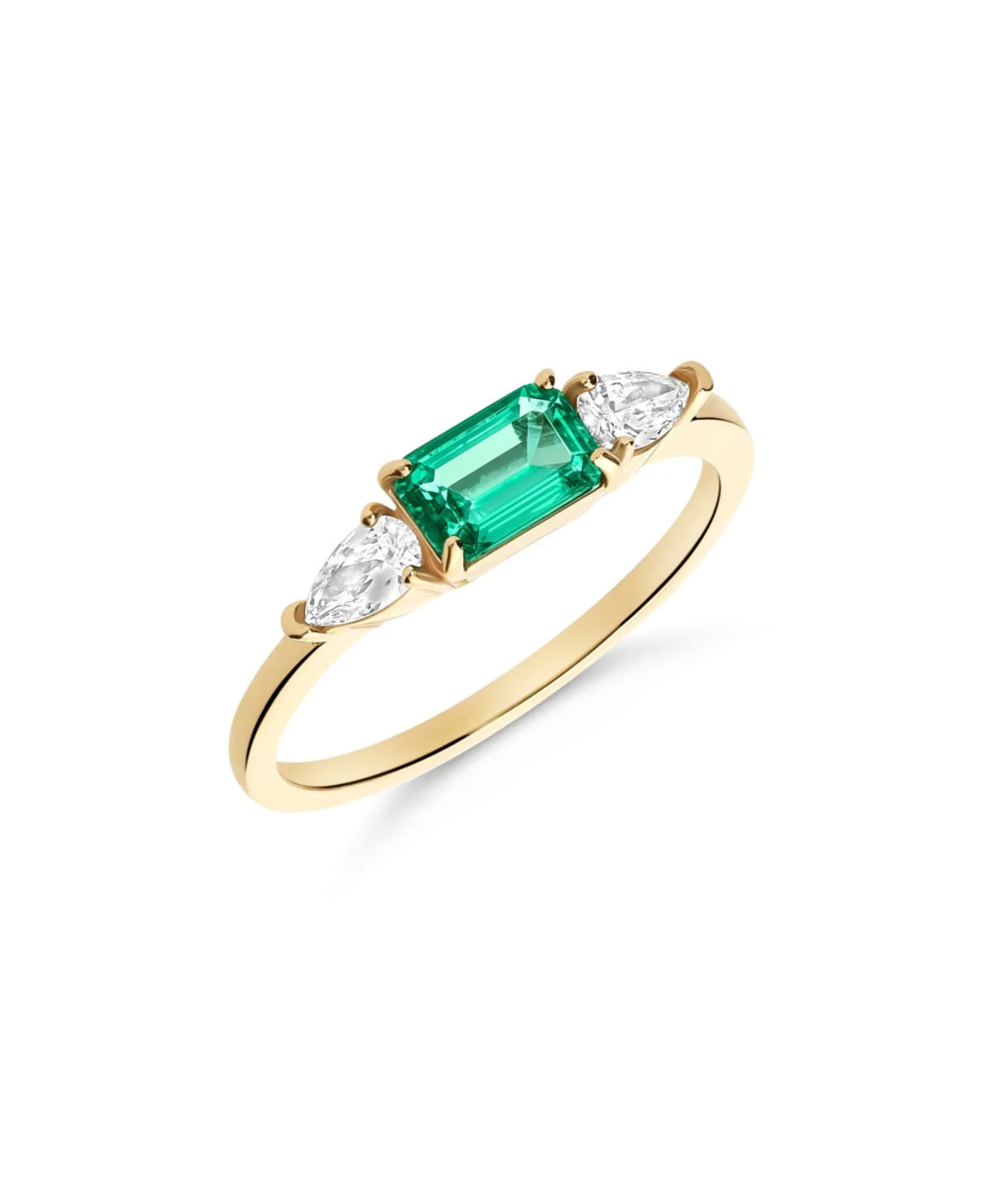 Anillo Tresillo con Esmeralda 0,51 ct y Diamantes en Oro Rosa