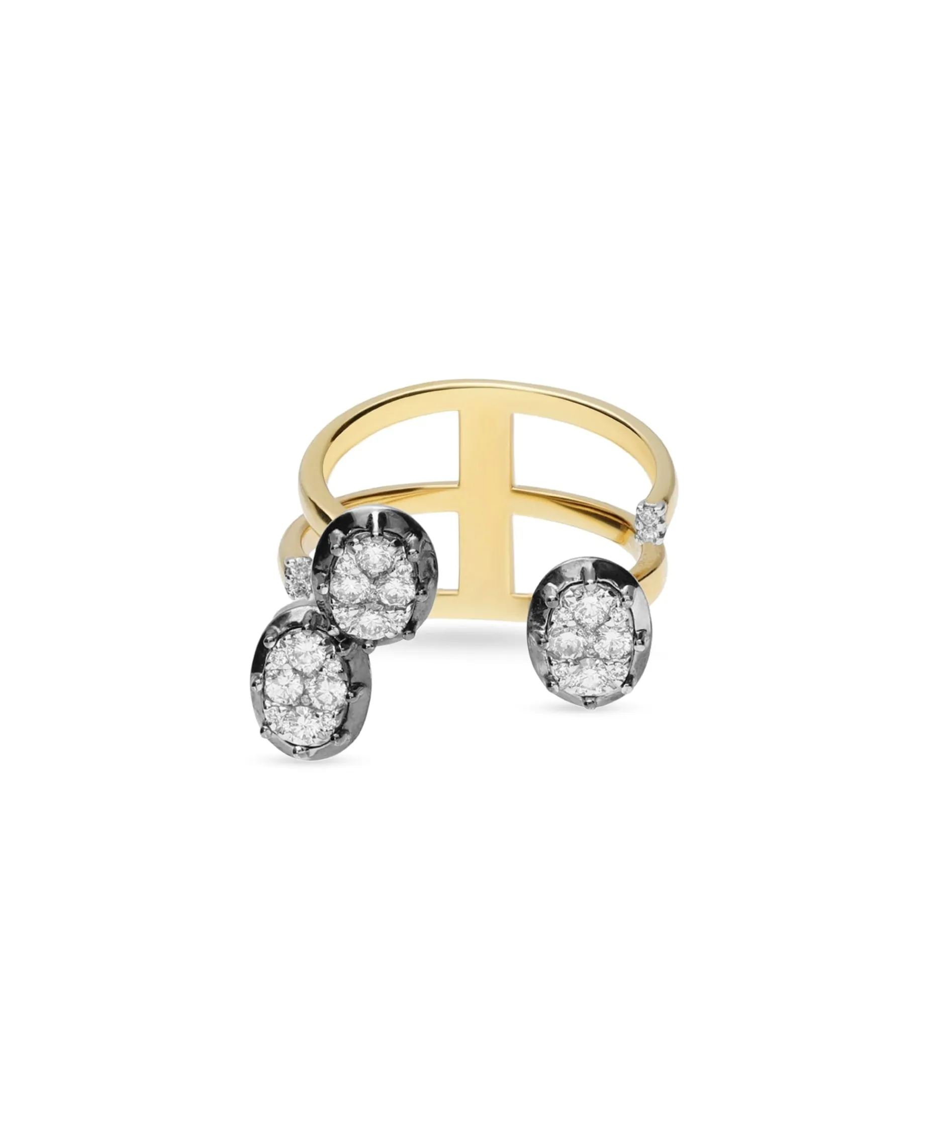 Anillo Triple Motivo de Diamantes 0,59 cts en Oro Negro y Amarillo