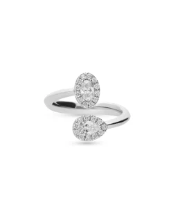 Anillo Tu y Yo con Diamantes Talla Pera y Oval con Halo en Oro Blanco