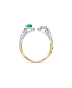Anillo Tu y Yo con Diamantes y Esmeralda en Oro Bicolor