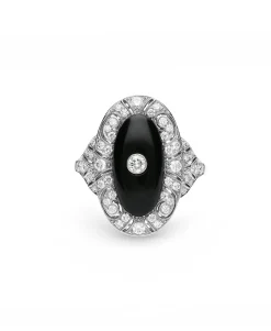 Anillo Vintage con Ónix y Diamantes en Platino