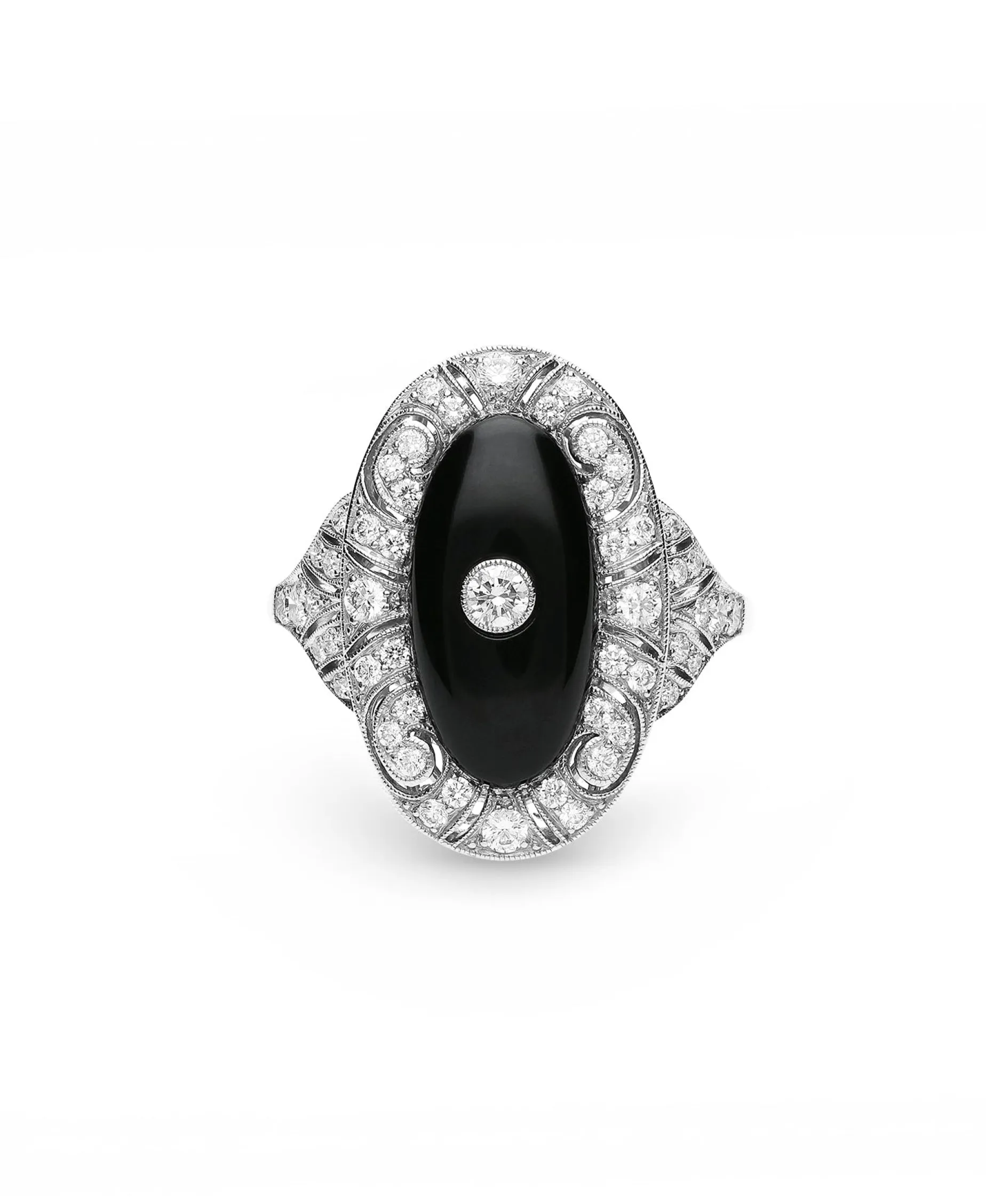 Anillo Vintage con Ónix y Diamantes en Platino