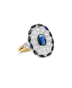 Anillo Vintage con Roseta de Diamantes y Zafiros en Oro Bicolor 18k