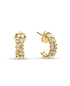 Aros Pequeños Doble Fila de Diamantes en Oro Amarillo
