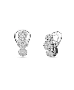 Aros Pequeños en Oro Blanco 18k con triple motivo de diamantes