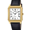 Casio MTP Rectangular Blanco y Dorado Correa de Piel 31,5 mm | MTP-B190GL-7BV