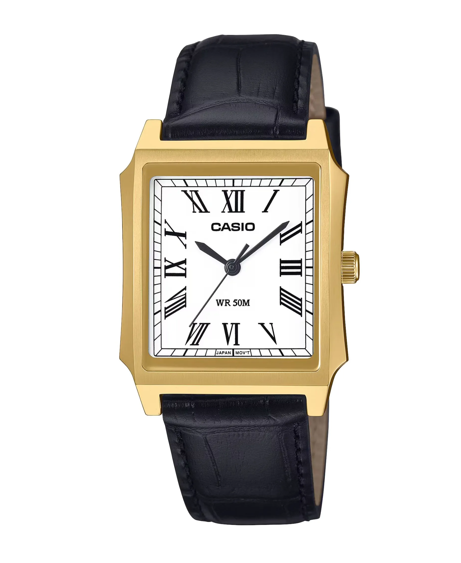 Casio MTP Rectangular Blanco y Dorado Correa de Piel 31,5 mm | MTP-B190GL-7BV