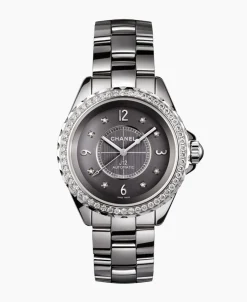 Chanel J12 Grey Cerámica Con Bisel De Diamantes 38 mm | H2566