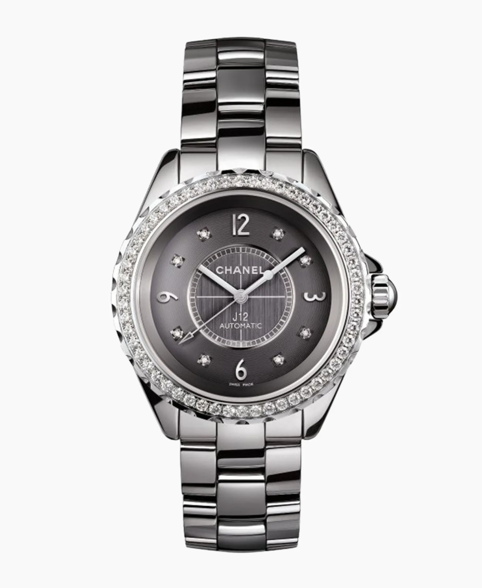 Chanel J12 Grey Cerámica Con Bisel De Diamantes 38 mm | H2566
