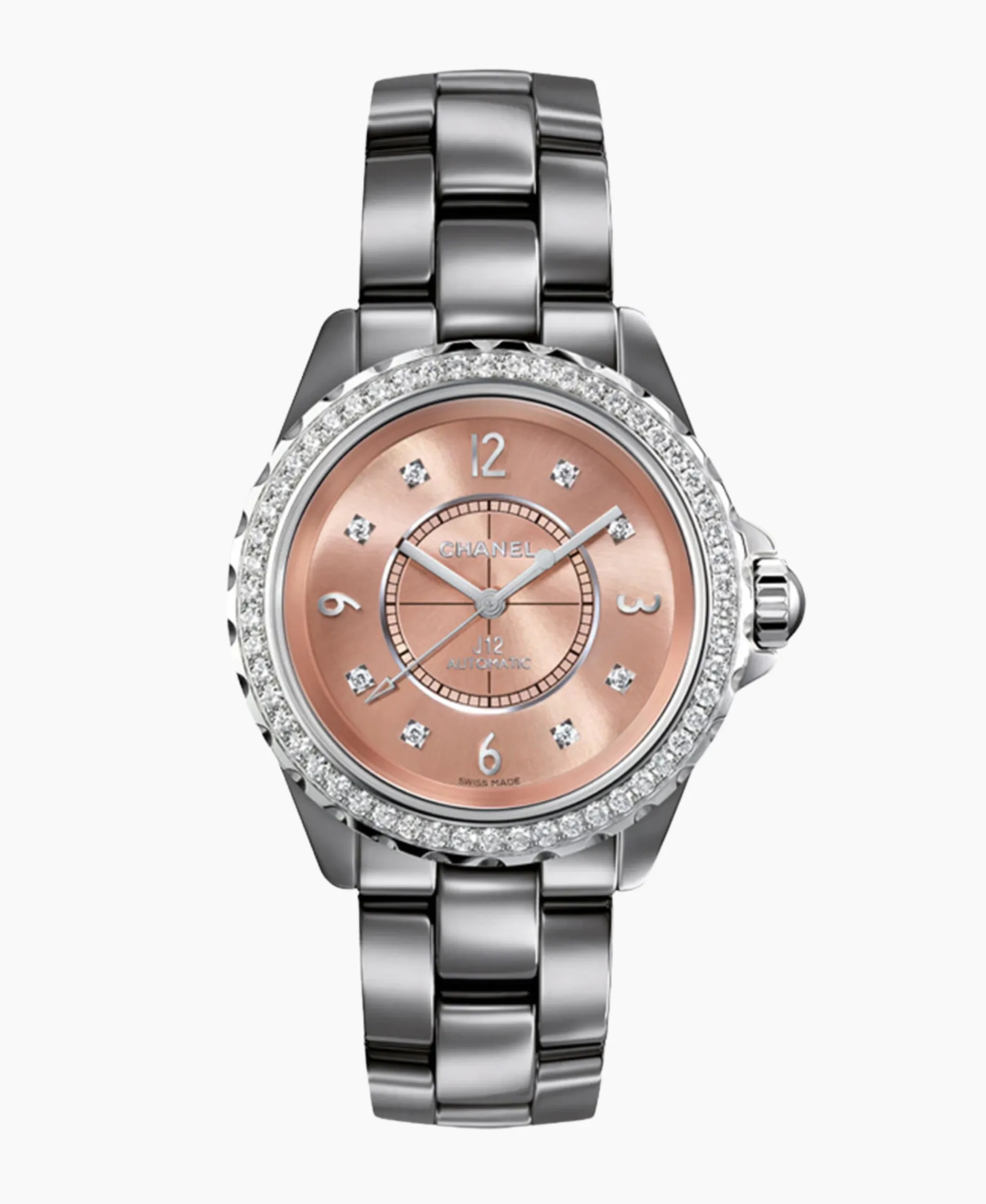 Chanel J12 Grey Cerámica Con Bisel De Diamantes 38 mm | H2564