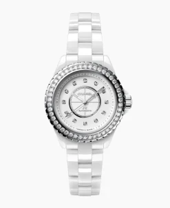 Chanel J12 White Cerámica Con Bisel De Diamantes 33 mm | H10473