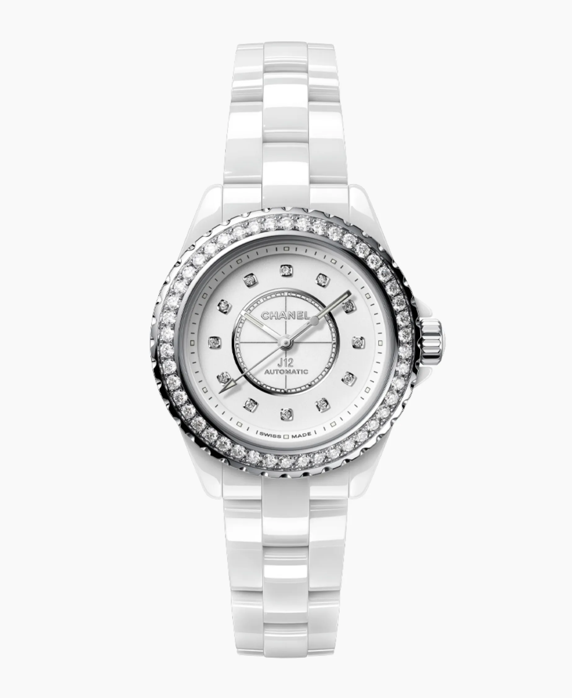 Chanel J12 White Cerámica Con Bisel De Diamantes 33 mm | H10473
