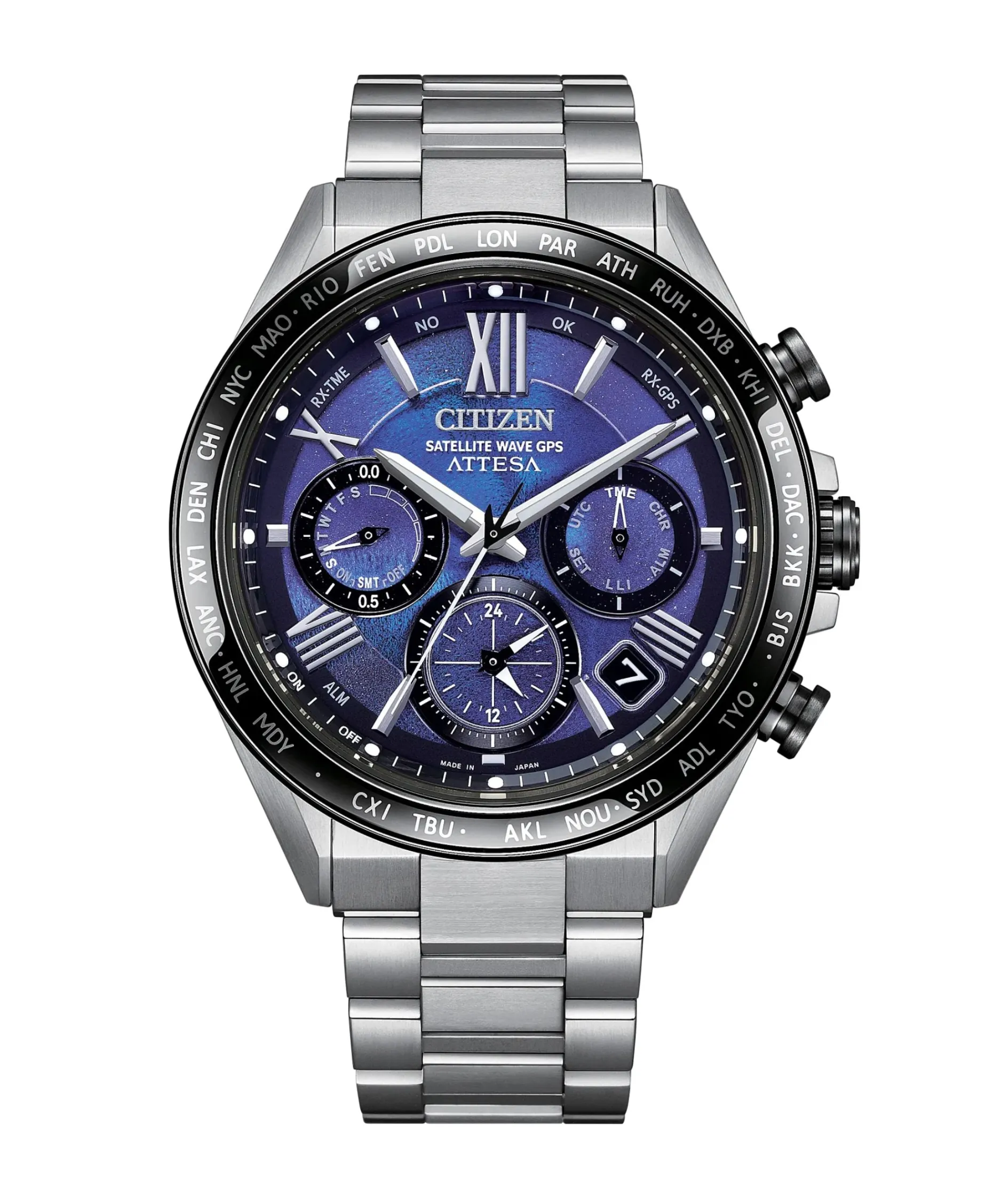 Citizen ATTESA Eco-Drive Satellite Wave GPS Cronógrafo Azul Super Titanium 44,6 mm | CC4075-50L