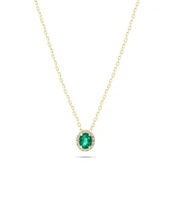 Colgante con Esmeralda Oval y Diamantes en Oro Amarillo