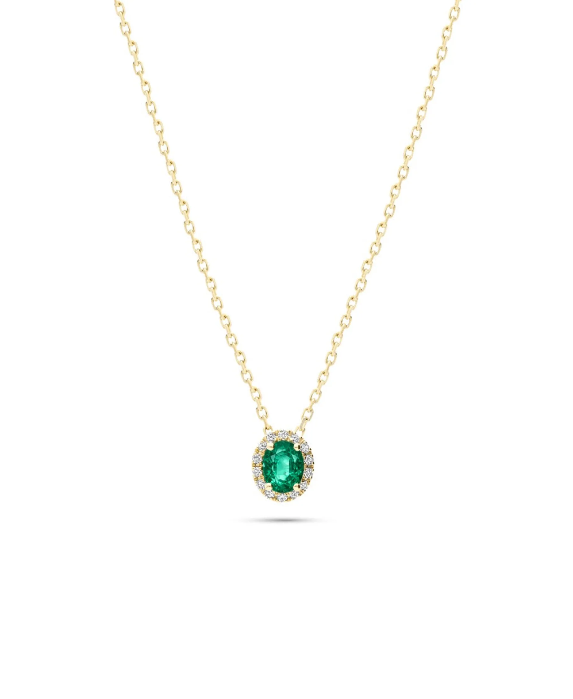 Colgante con Esmeralda Oval y Diamantes en Oro Amarillo