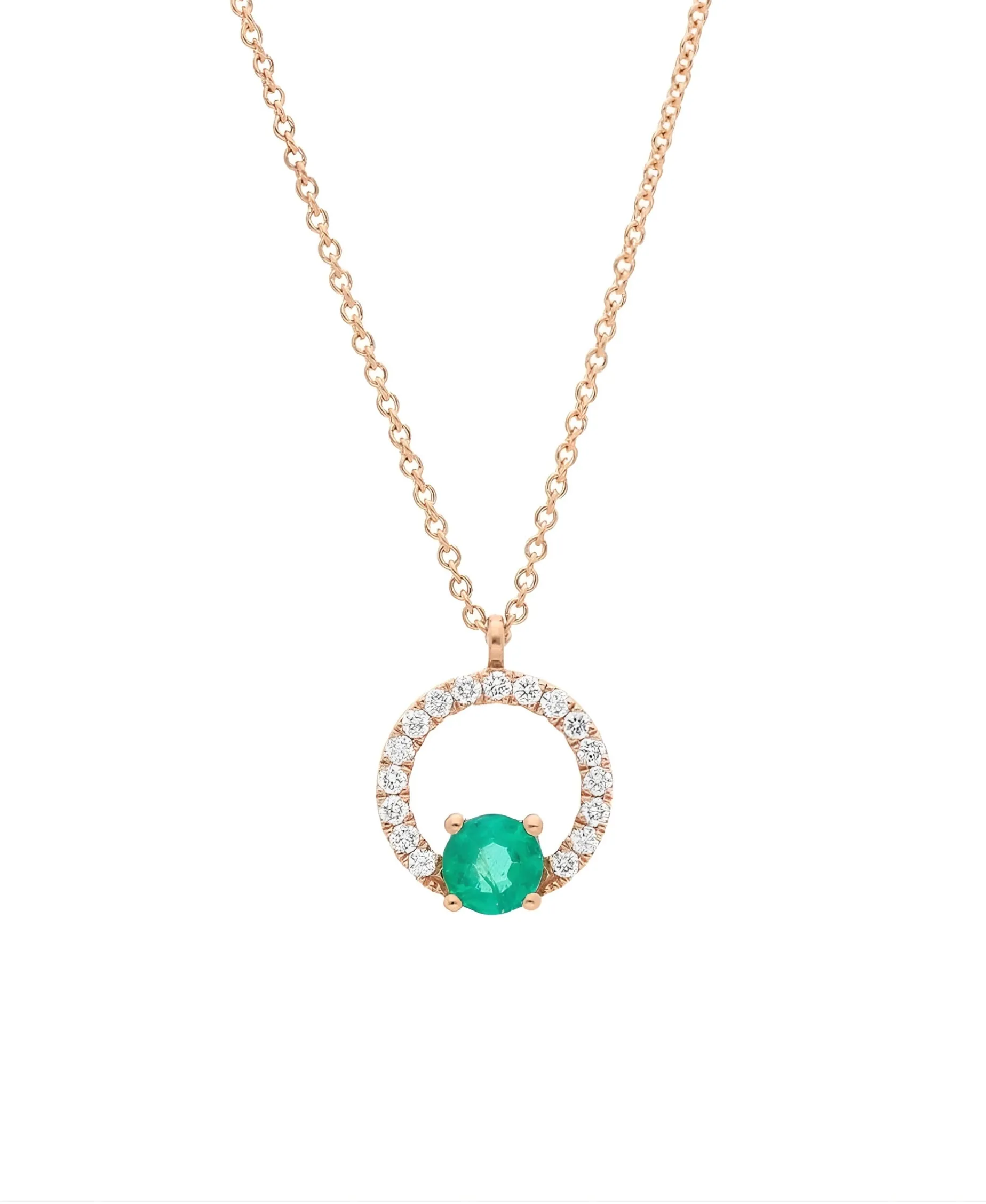 Colgante con Motivo Circular de Diamantes y Esmeralda en Oro Amarillo