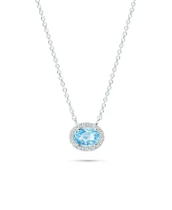 Colgante con Topacio Oval 1,60 cts y Diamantes en Oro Blanco 18K