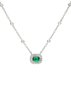 Colgante Diamantes y Esmeralda Talla Esmeralda 0,56 cts en Oro Blanco