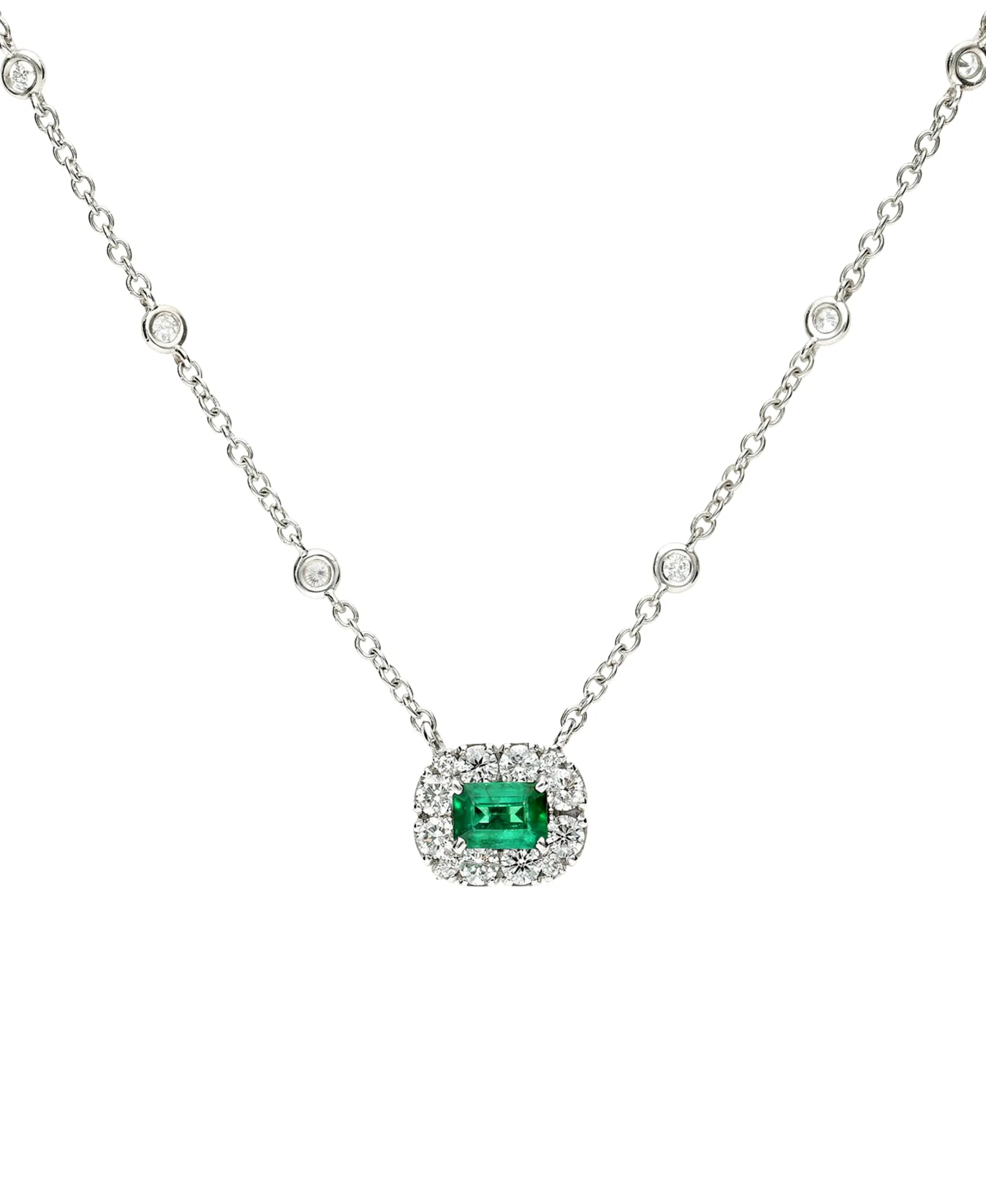 Colgante Diamantes y Esmeralda Talla Esmeralda 0,56 cts en Oro Blanco