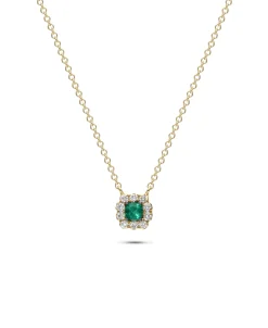 Colgante Esmeralda y Diamantes Talla Princesa en Oro Amarillo