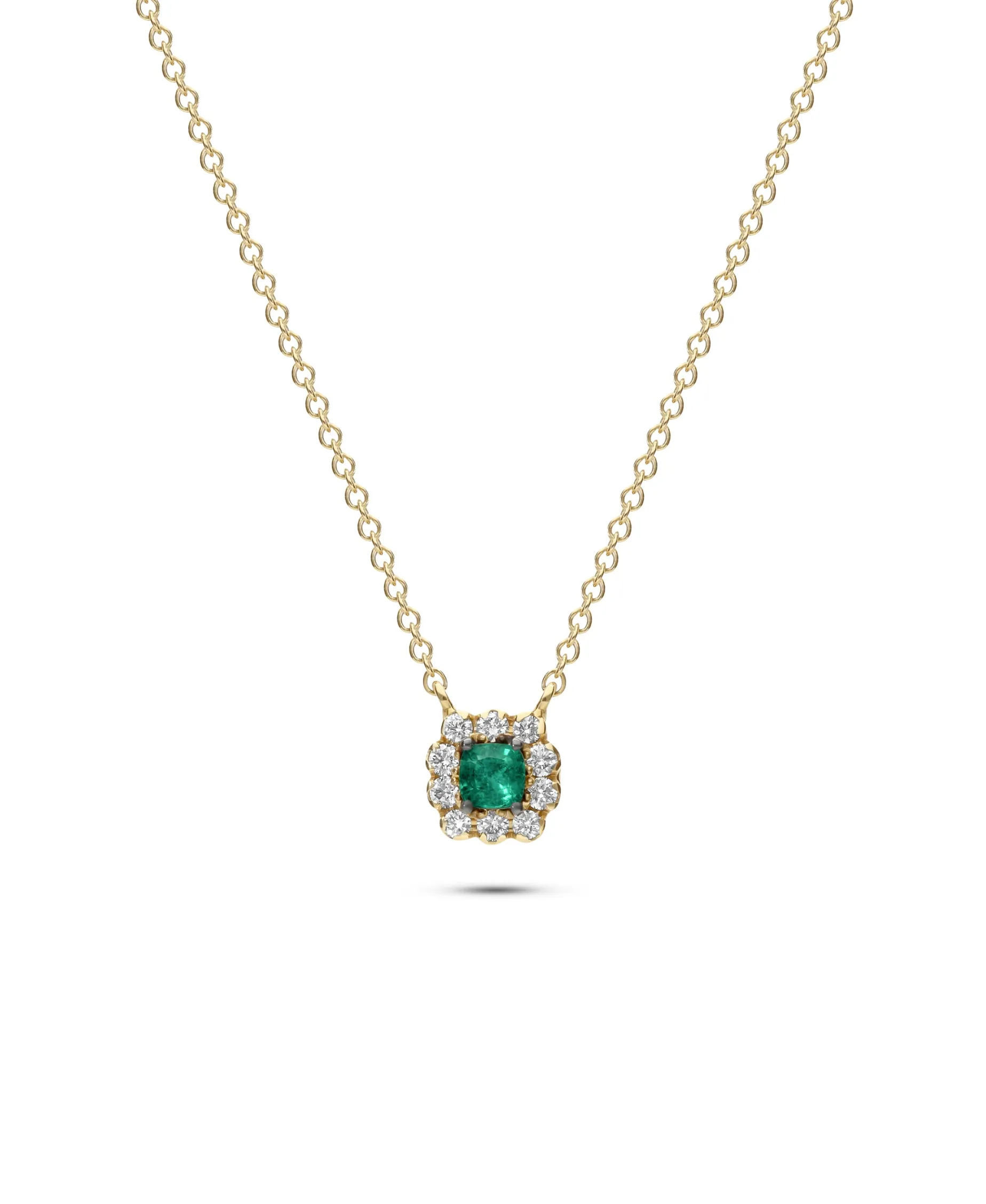 Colgante Esmeralda y Diamantes Talla Princesa en Oro Amarillo