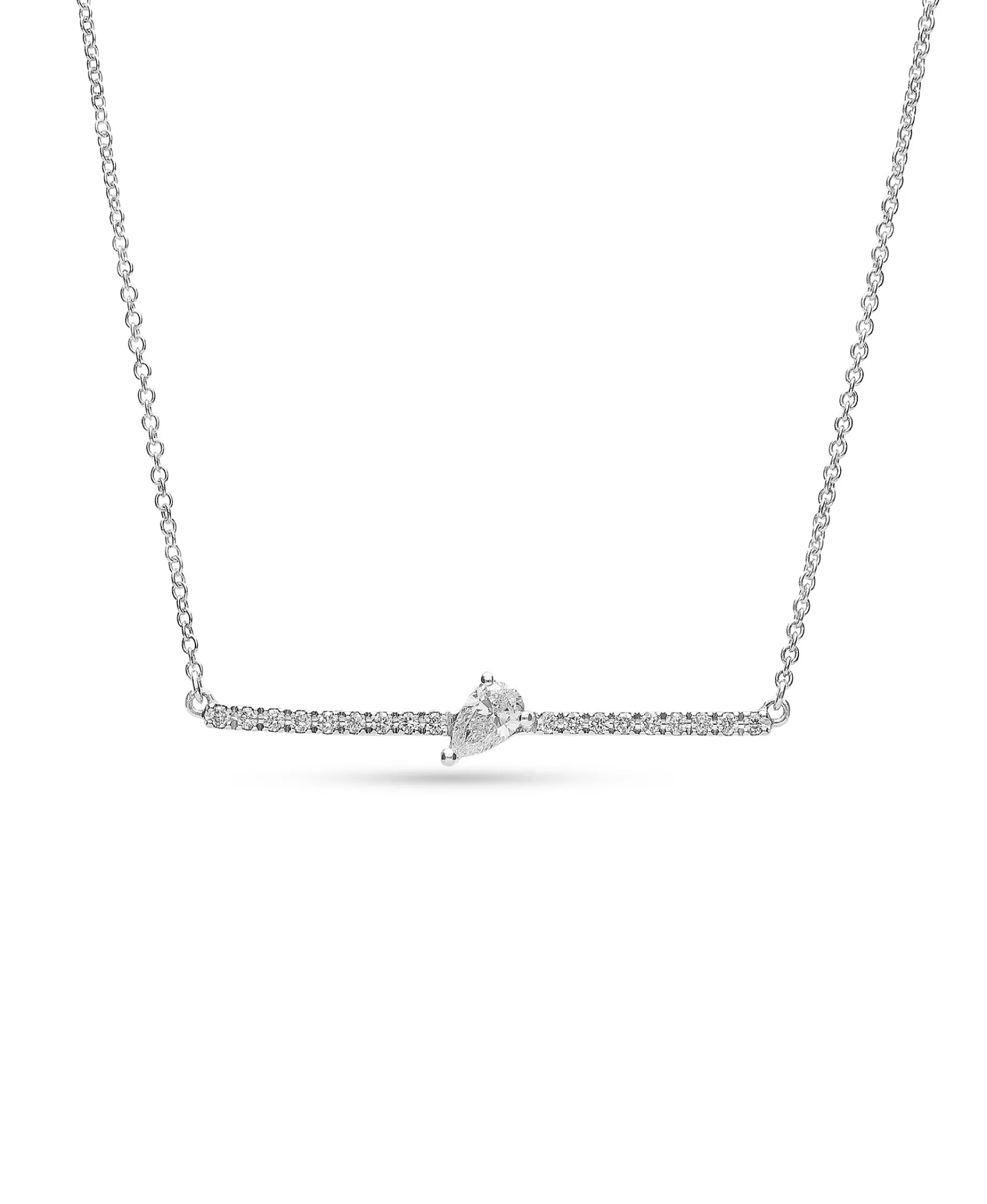 Collar Barra con Diamante Pera en Oro Blanco