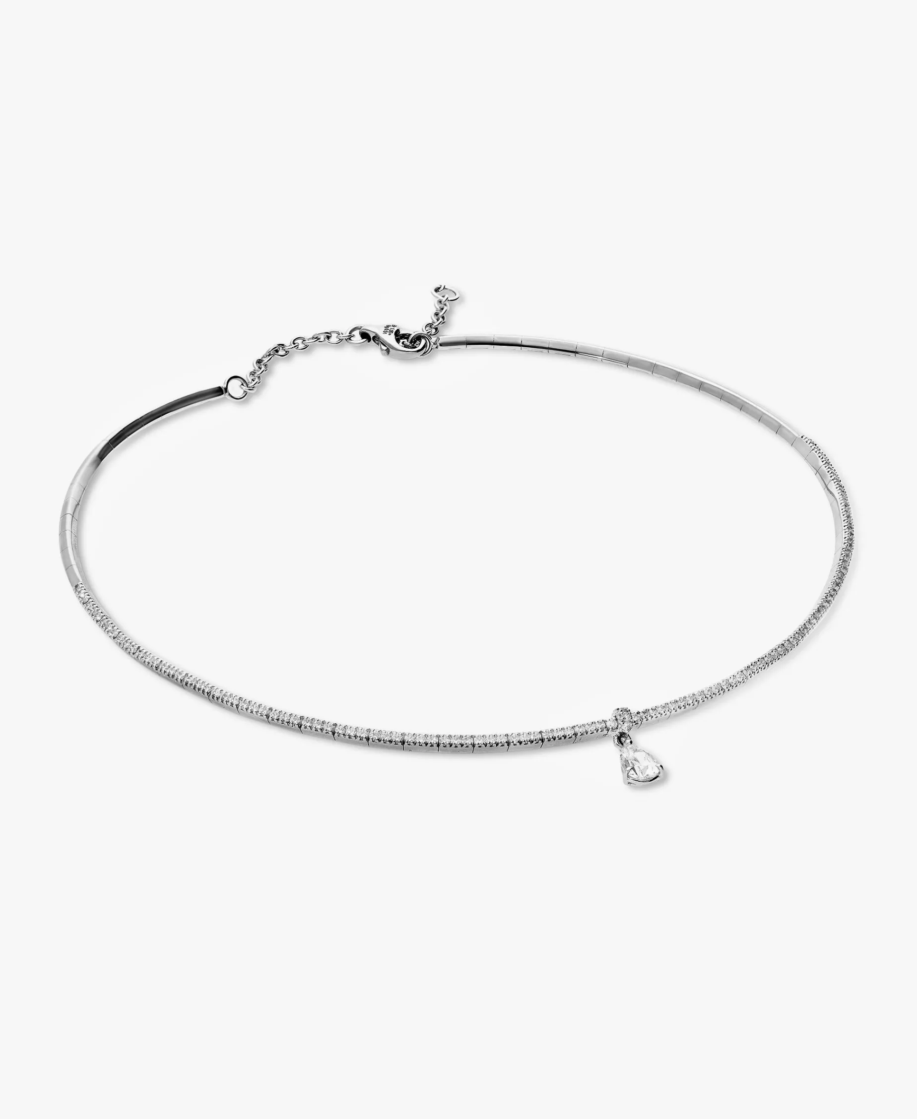 Collar Choker de Diamantes con Diamante Central 0,51 cts en Oro Blanco