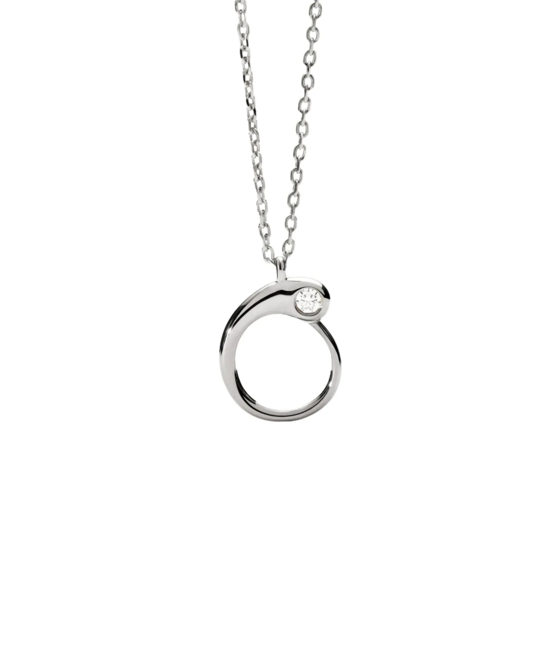 Collar con Colgante inicial O PDPAOLA Plata Baño Rodio | CO02‑B88‑U