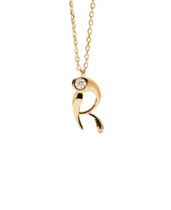 Collar con Colgante inicial R PDPAOLA Plata Baño de Oro 18K | CO01-B91-U